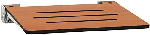 Seachrome 18 inch Silhouette Slimline Folding Wall Mount Shower Bench Seat, Teak Seat with Silver Frame