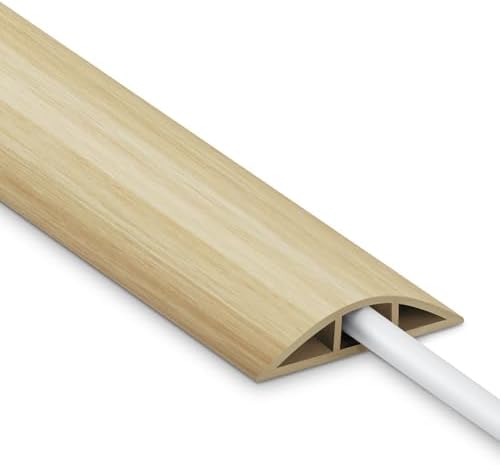 Floor Cord Cover 4FT, White Maple Wood Cord Hider Floor, PVC Cord Protector Floor, Hide Extension Floor Wire Covers for Cords, Organizer Wires Floor Cable Cover, Cable Cavity: 0.47" (W) x 0.24" (H)