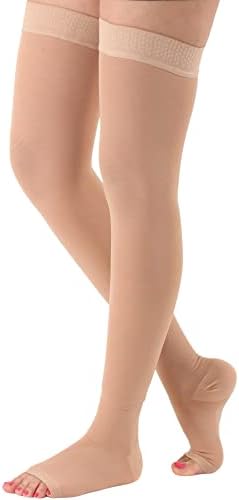 ABSOLUTE SUPPORT Compression Thigh High Stockings 20-30mmHg for Swelling, Silicone Border & Open Toe Socks for Women & Men, A213SW