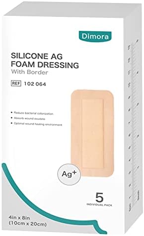 Dimora Silicone Foam Dressing Silver Ag 4"x 8" Adhesive Absorbent Bandage Pads 5 Packs