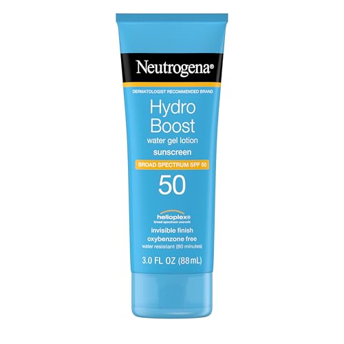 Neutrogena Hydro Boost Moisturizing Water Gel Sunscreen Lotion with Broad Spectrum SPF 50, Water-Resistant & Non-Greasy Hydrating Sunscreen Lotion, Oil-Free, 3 fl. oz, 3 Pack
