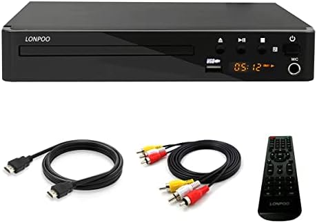 LP-099 Multi Region Code Zone Free PAL/NTSC HD DVD Player CD Player with HDMI AV Output & Remote & USB Input & MIC Input - Compact Design (Black)