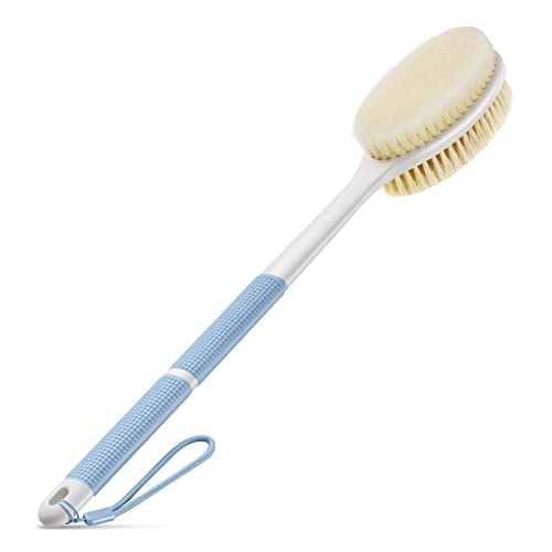 Back Scrubber Anti Slip for Shower,Shower Brush Long Handle with Stiff and Soft Bristles,Body Exfoliator for Bath or Dry Brush(Blue)