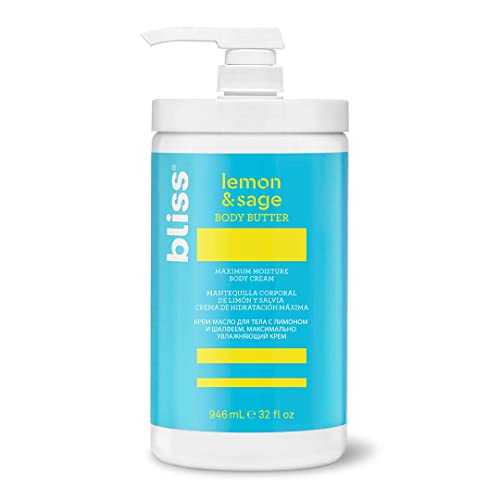 Bliss Body Butter - Lemon and Sage Body Butter - Maximum Moisture Cream - 32 Fl Oz - Body Lotion for Dry Skin - Long-Lasting Moisturizer for Women & Men - Vegan & Cruelty-Free