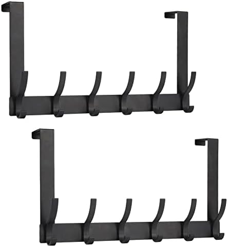Over The Door Hooks, 2 Pack Door Hanger Hooks for Hanging, Over The Door Towel Racks for Bathroom with 12 Coat Hooks, Over The Door Hanger for Coats and Towels