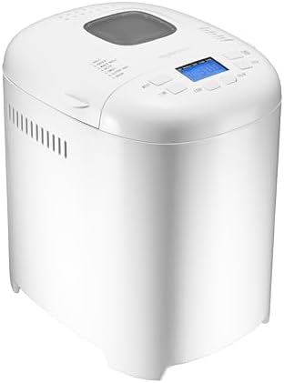 Amazon Basics Programmable Bread Maker, 2 Pound Non-Stick Automatic Bread Making Machine, With 14 Settings for Breads, Doughs, Gluten-Free Options and More, LCD Display, White