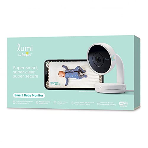 Lumi by Pampers Smart Baby Monitor: HD Video Baby Monitor (with camera and audio), Wifi, Night Vision, Temperature & Humidity Tracking - Compatible with the Lumi Smart Sleep System (Sold Separately)