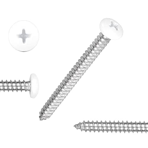 White Head 100 PCS #10x1 Stainless Steel Phillips Pan Head Wood Screws,White Coated Screws Covers Head Wood Screws,Stainless Steel 18-8 A2(304) Screw,Home Screw Kit by QISHENG