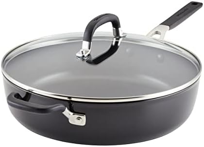 KitchenAid Hard Anodized Nonstick Saute Pan with Lid and Helper Handle, 5 Quart, Onyx Black