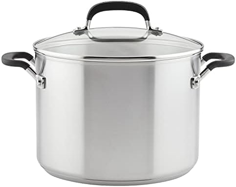 KitchenAid Stainless Steel Stockpot with Measuring Marks and Lid, 8 Quart, Brushed Stainless Steel