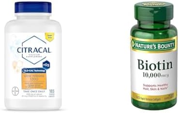 CITRACAL Slow Release 1200, 1200 mg Calcium Citrate and Calcium Carbonate Blend & Nature's Bounty Biotin, Supports Healthy Hair, Skin and Nails, 10,000 mcg, Rapid Release Softgels, 120 Ct