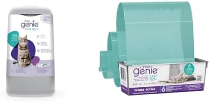 Bundle of Litter Genie Easy Roll Pail & Refill | Cat Litter Box Waste Disposal System for Odor Control with 2 Long Lasting Refills (24 Bags Each)