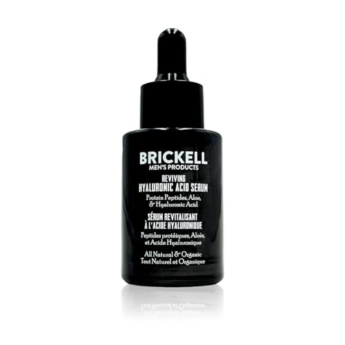 Brickell Men's Anti Aging Hyaluronic Acid Serum for Face, Day Face Serum for Men, Natural & Organic Facial Serum With Protein Peptides to Restore Collagen and Firmness, 1 Ounce, Unscented