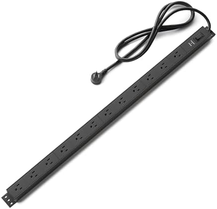 Amazon Basics 12 Outlet Surge Protector Power Strip, Heavy Duty, Metal, 600 Joule, 6 ft Cord, Rectangle, Mountable, Black