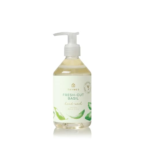 Thymes Hand Wash - Moisturizing Hand Soap Dispenser with Pump - Skin Care - Hydrating Liquid Soap Scented with Notes of Fresh Basil, Tomato Leaf, & Delicate Sage (Fresh-Cut Basil, 9 fl oz)