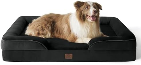 Bedsure Orthopedic Dog Bed for Large Dogs - Big Washable Dog Sofa Beds Large, Supportive Foam Pet Couch Bed with Removable Washable Cover, Waterproof Lining and Nonskid Bottom, Black