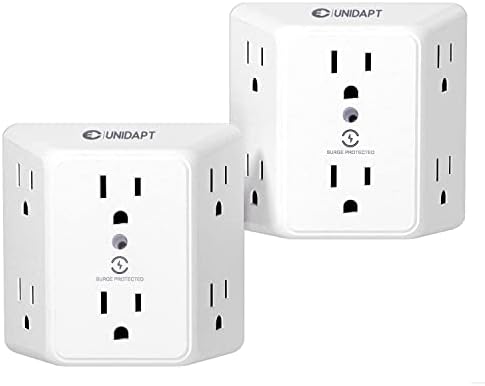 Unidapt Multi Plug 6 Outlet Extender, 2 Pack Surge Protector Wall Splitter, 1800J Power Strip 3 Side Wide Spaced Adapter Multiple Charger Expander, Mountable Wall Tap for Office Home Travel ETL Listed