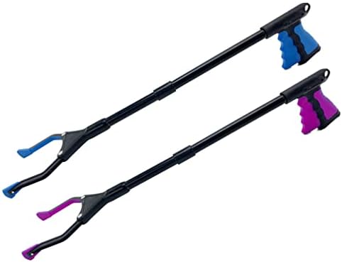 Grabber Reacher Tool - 26" Steel Portable Pick Up Stick - Strong Grip Magnetic Tip for Store Shelves Lightweight Garbage Litter Trash Picker Claw Grabber Tool for Elderly - by Luxet (Pink/Blue)
