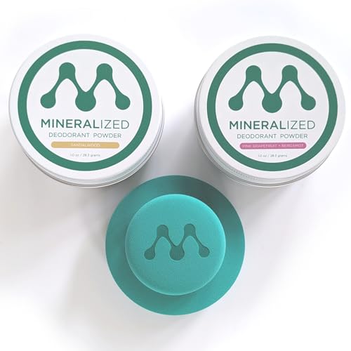Mineralized Magnesium Deodorant Powder | Non Toxic Deodorant - Aluminum Free, Baking Soda Free | Whole Body Deodorant For Women & Men, Body Powder, Mineral Deodorant, 2-Samples, Grapefruit, Sandalwood