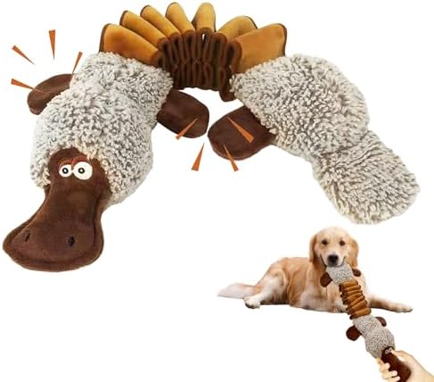 Squeaky Dog Toys, Interactive Tug of War Puppy Toys, Funny Plush Dog Chew Toys, Stuffed Toys for Small,Medium and Large Dogs - Platypus