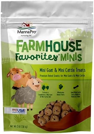 Manna Pro Farmhouse Favorites Mini Goat & Cattle Treats – Premium Baked Snacks for Mini Goats & Mini Cattle – Hand Mixed – Alfalfa & Molasses Flavored – 3lb Bag