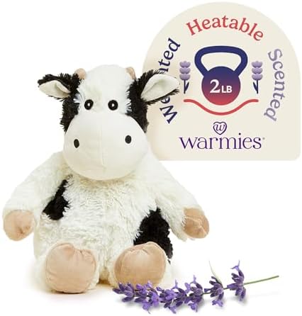 warmies Black and White Cow Microwavable, Hot or Cold for Cool Relaxation and Warm Relief, Lavender Scented Cozy Plush Animal