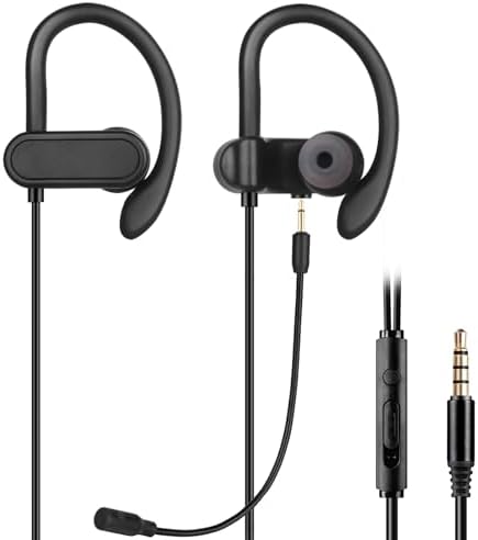 Wired 3.5mm in-ear Earbuds Headphones with Wrap-around Hooks, Gaming Headset & Boom Mic for Mobile & PC, Xbox Series X/ S, Xbox One, PS5, PS4, PlayStation, Switch [Lightweight & Secure Fit]