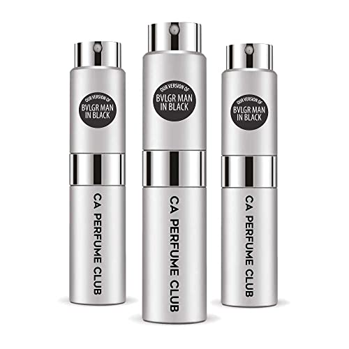 CA Perfume Impression of Bvlgr Man In Black For Men Replica Version Fragrance Dupes Concentrated Long Lasting Eau de Parfum Spray Refillable Atomizer Bottle 0.27 Fl Oz-X3