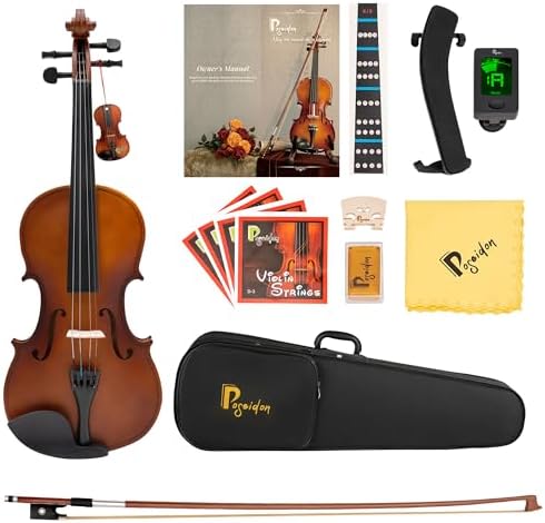 Poseidon 1/2 Violin Set Half Size Fiddle for Beginners with Hard Case, Bow, Rosin, Extra Violin Strings 1/2 Full Set, Digital Tuner, Shoulder Rest & Cleaning Cloth for Students, Children