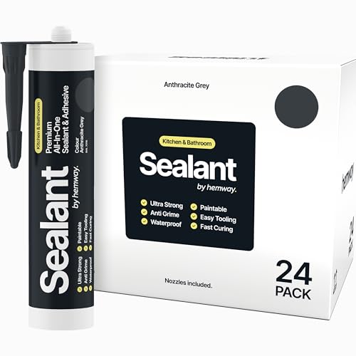 Anthracite Grey Kitchen Bathroom Hybrid Polymer Sealant Adhesive 13.1oz All in One Waterproof Weatherproof Joint Paintable Indoor Outdoor Bath Shower Sink Window Board Door RV Roof Wood - 24 Pack