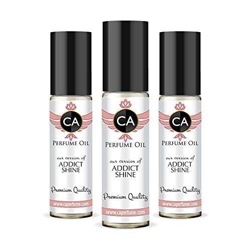 CA Perfume Impression of Christian D. Addict Shine For Women Replica Fragrance Body Oil Dupes Alcohol-Free Essential Aromatherapy Sample Travel Size Concentrated Long Lasting Roll-On 0.3 Fl Oz-X3