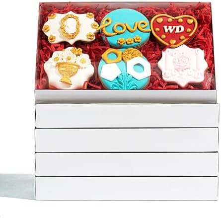 RomanticBaking 50 Pack Small Cookies Boxes with Window 9 1/2" x 6" x 1 1/4" Pastry Bakery Boxes for Macaron,Cakesicle,ricek rispy treats, Browine
