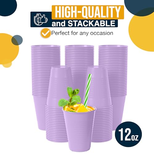 Exquisite 12 oz Lavender Plastic Cups For Party 50 Pack | Lavender Disposable Cups | Lavender Party Cups Disposable | Plastic Party Cups| 12 oz Plastic Cups Disposable | Plastic Drinking Cups