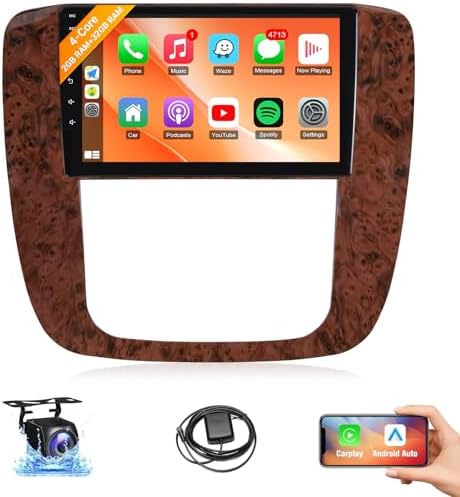 Car Radio for Chevrolet Chevy Silverado Tahoe Suburban GMC Yukon 2007 2008 2009 2010 2011 2012 Stereo with Wireless Carplay Android Auto - 9" Touch Screen Headunit GPS Navi WiFi BT SWC Camera + CANBUS