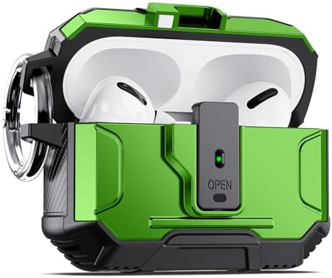 DASFOND Armor Earphone Cover Case for Airpods Pro 2, Military Grade Full Body Shockproof Protection Hard Case, Support Wireless Charging with Keychain, Magnetic Lid, Front LED Visible, Green