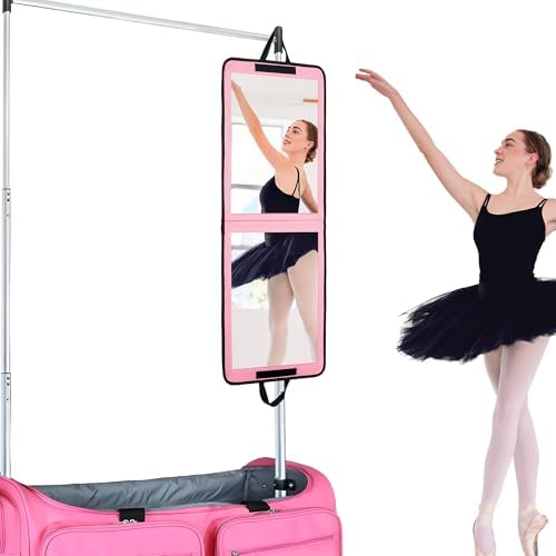 LPHUMEX Pink Foldable Travel Portable Full Length Mirror, 32x13 Inch Dance Bag Mirror, Lightweight Camping Mirror Full Length, Backstage Folding Hanging Mirror for Dance Bag