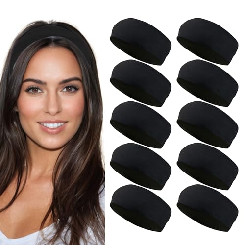 Styla Hair Headbands for Women Stretch Fashion Headbands 10 Pack Non-Slip Head Wraps Great for Spa, Sports, Yoga, Pilates, Running, Gym Headband, Workouts (Black)