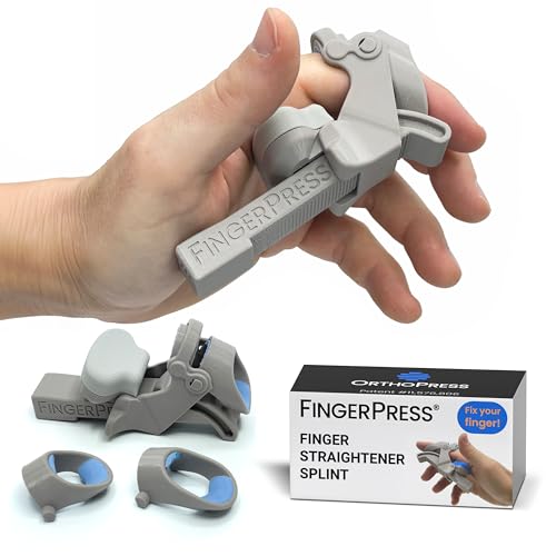 Finger Straightener | PIP Extension Orthosis/Splint For Bent Fingers, PIP Flexion Contractures | Adjustable Joint Stretcher Device | Made in USA | Gray/X-Small