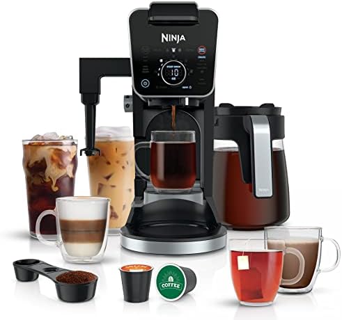 Ninja CFP301 DualBrew Pro Specialty 12-Cup Drip Maker with Glass Carafe, Single-Serve for Coffee Pods or Grounds, with 4 Brew Styles, Frother & Separate Hot Water System, Black (Renewed)