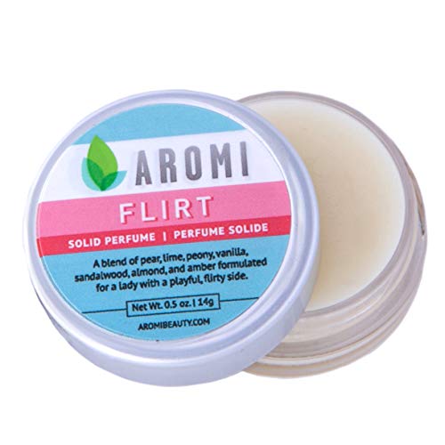Aromi Flirt Solid Perfume | Floral, Woodsy Fragrance, Vegan, Cruelty-free, Wax-Based, Travel Scent, Women’s Gift, Almond, Peony, Vanilla Scent, Handmade (Flirt)