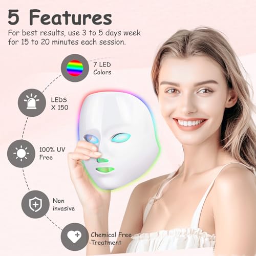 Red Light Therapy for Face, Led Face Mask Light Therapy, 7 Colors LED Facial Skin Care Mask