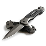 Brawn Folding Pocket Knife with 3-7/8" Black-Oxide Steel Blade, Nylon Grip with Belt Cutter and Glass Breaker