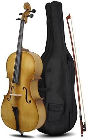 Ktaxon Full-Size Cello, Beginner Cello 4/4, Acoustic Cello Set with Portable Bag, Bow, Rosin, Bridge, Adults & Kids String Musical Instruments(Matte Golden)