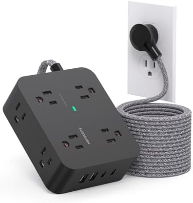 Extension Cord 25 Ft, Surge Protector Power Strip with 8 Outlets 4 USB Ports(2 USB C), Long Cord, Wall Mount, Desk USB Charging Station for Home Office College Dorm Room Essentials