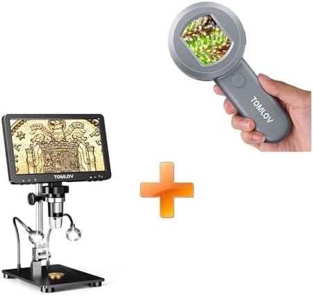 TOMLOV P10 Microscope for Adults Kids, Portable 100X Illuminated Jewelers Loupe, Handheld Coin Magnifier with Light for Collectors+DM9 Pro