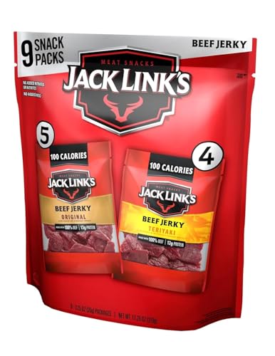 Jack Link's Beef Jerky Variety Pack – Includes Original and Teriyaki Jerky, Bulk Protein Snack Pack, Good Source of Protein, Meat Snacks Made with 100% Beef, Individual Bags – 1.25 Oz (Pack of 9)