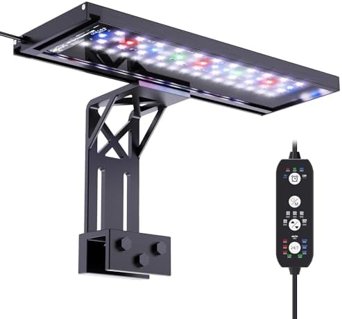 Clip On Aquarium Light for Plants-24/7 Cycle Fish Tank Light with Timer, Full Spectrum+7 Colors Mode, Auto On/Off, Adjustable Brightness and Height, 20W (12inch for 12-20 inch Tank)