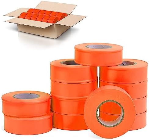 AdirPro 12 Pack Fluorescent Flagging Tape - Multipurpose Neon Marking Tape - Great Visual Labeling & Tagging for Home & Workplace Use (Fluorescent Orange, 150 feet)
