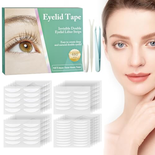 480PCS Invisible Eyelid Tape - Eyelid Lifter Strips - Eyelid Tape for Hooded Eyes Invisible, Instantly lifts loose Skin Around The Eyes Without Surgery, Creating Deep, Natural-looking Eyelids Easily