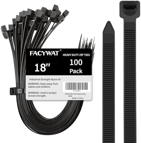 Black Zip Ties Heavy Duty Outdoor (100 Pack), Self-Locking Zip Ties Long 18 Inch Large Nylon Plastic Ties 250 LBS, Uv Resistant Wire Ties Heavy Duty Zip Ties for Outdoor Use, Zipties, By FacywaT